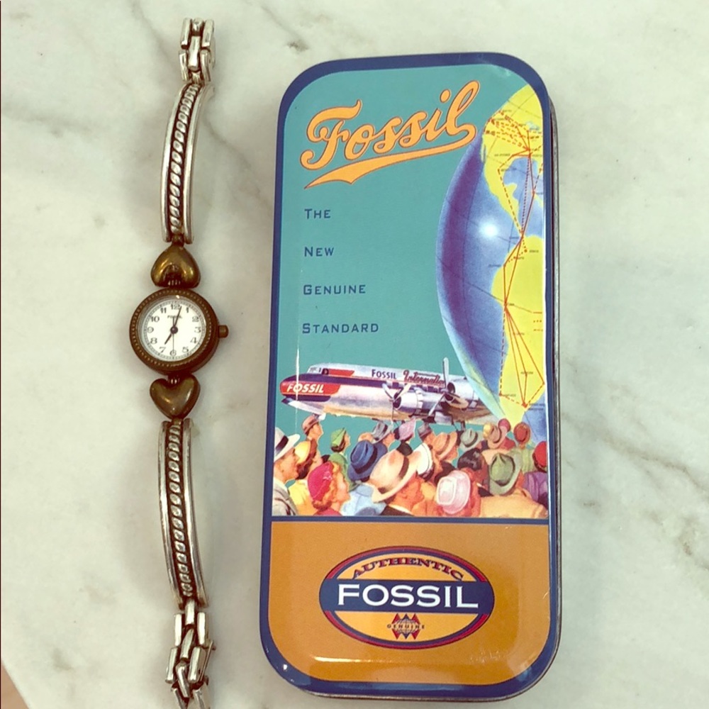Vintage Fossil watch with heart brackets